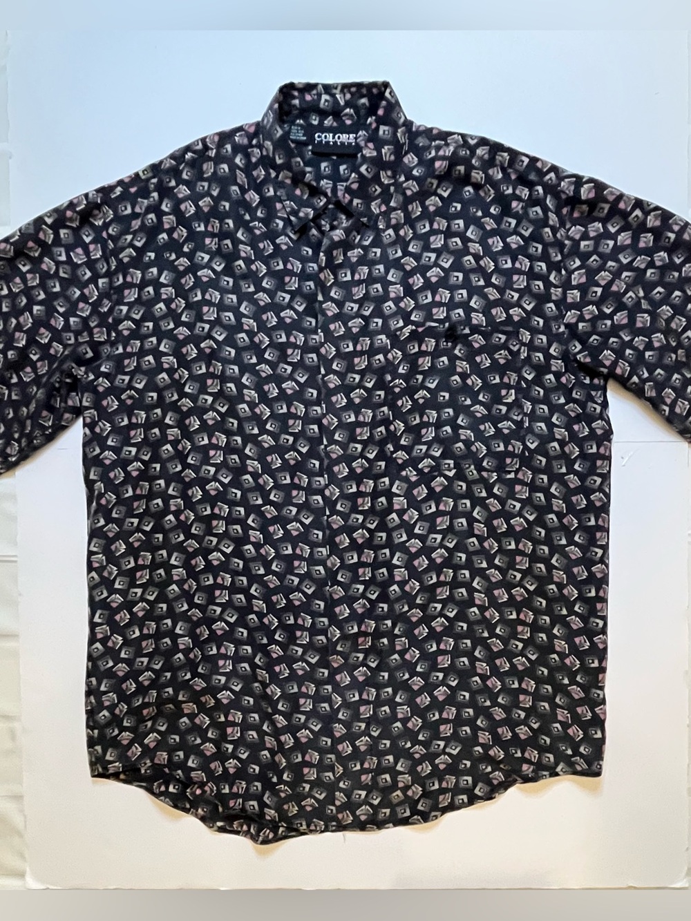 Vintage Y2K Colore Italia Silk Geometric Print Button Up Shirt Medium